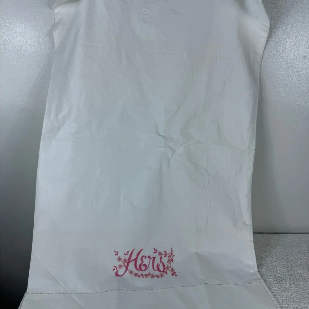 Vintage‎ Standard Pillowcase Embroidered Hers White Pink Floral Country Shabby